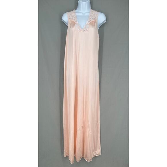 Vintage Slip Dress Small Pink Maxi Lingerie Nightgown Coquette Lace Made USA - Picture 1 of 9